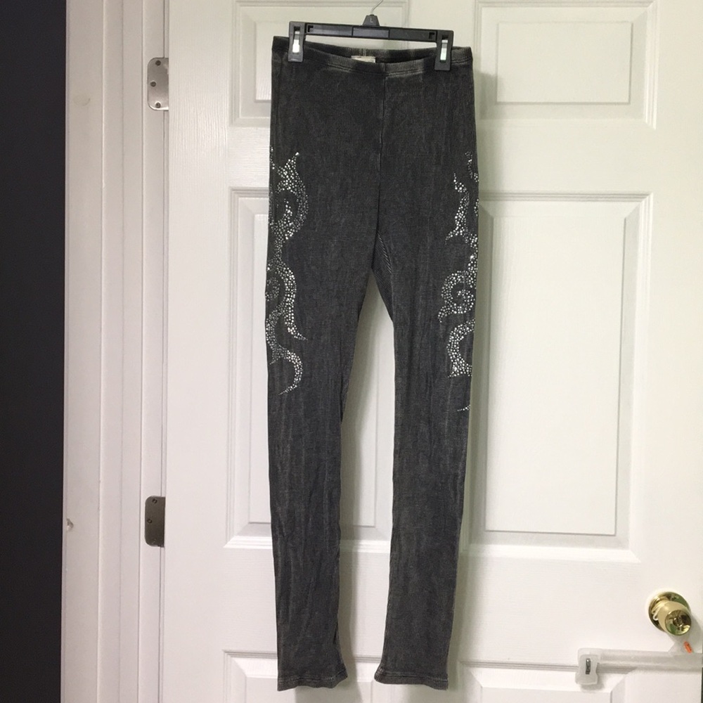 Grey Leggings with Rhinestones